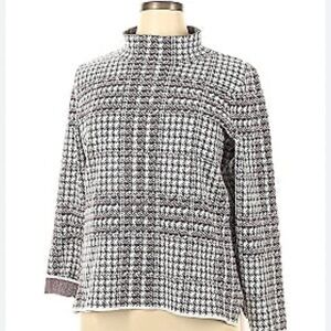 NWOT Women’s Appleseeds Gray Houndstooth Print Mock Neck Sweater Size Medium
